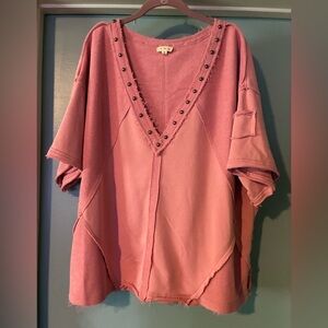 POL Textured Rose Knit Top